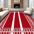 Rich Scarlet Geometric Border Stripe Rug