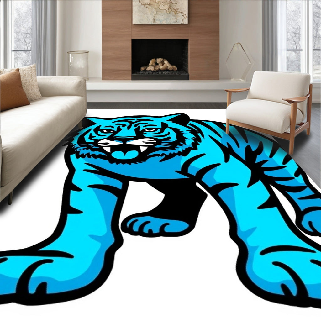 Bold Blue Tiger Graphic Rug
