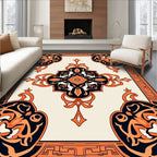 Intricate Orange Black Floral Medallion Rug
