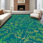 Lush Green Leafy Tropical Pattern Rug