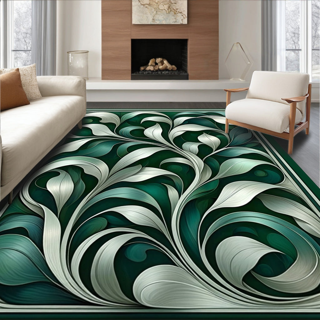 Art Nouveau Swirling Leaf Pattern Rug