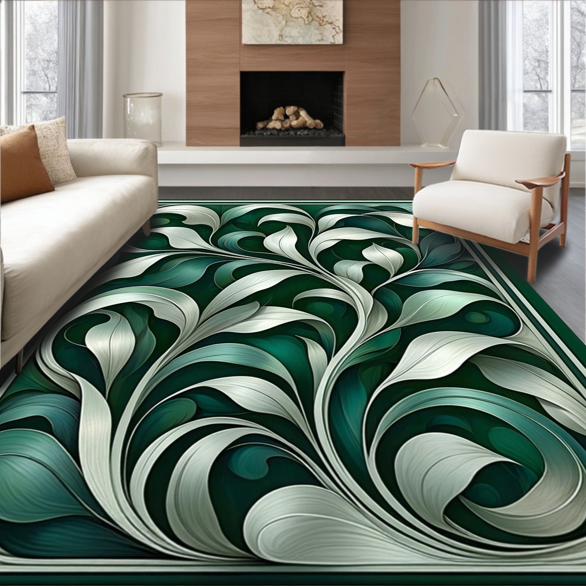 Art Nouveau Swirling Leaf Pattern Rug