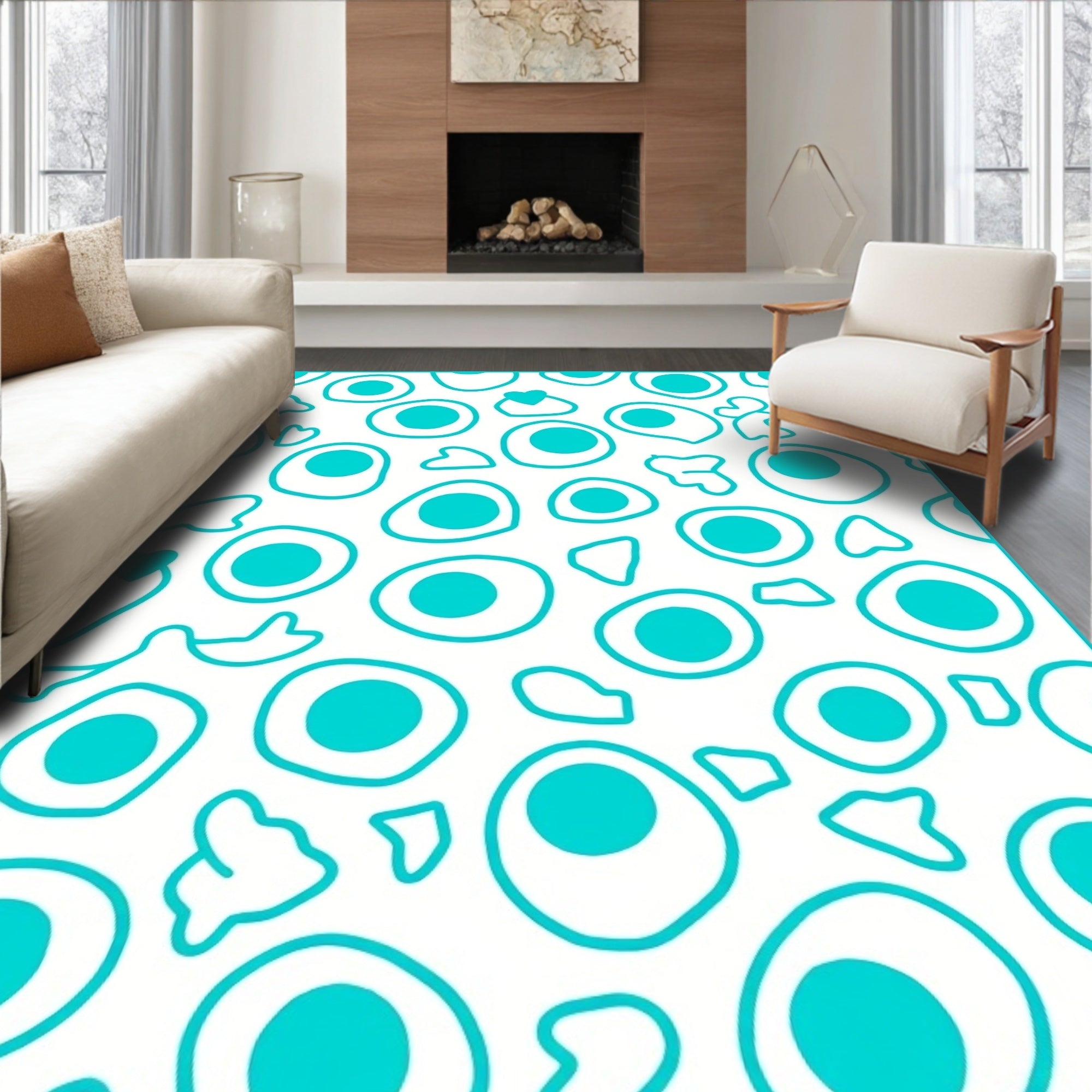 Teal Circle Heart Pattern Rug