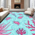 Pink Sea Turtle Jellyfish Pattern Rug