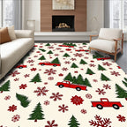 Red Trucks Evergreen Snowflakes Scattered Rug