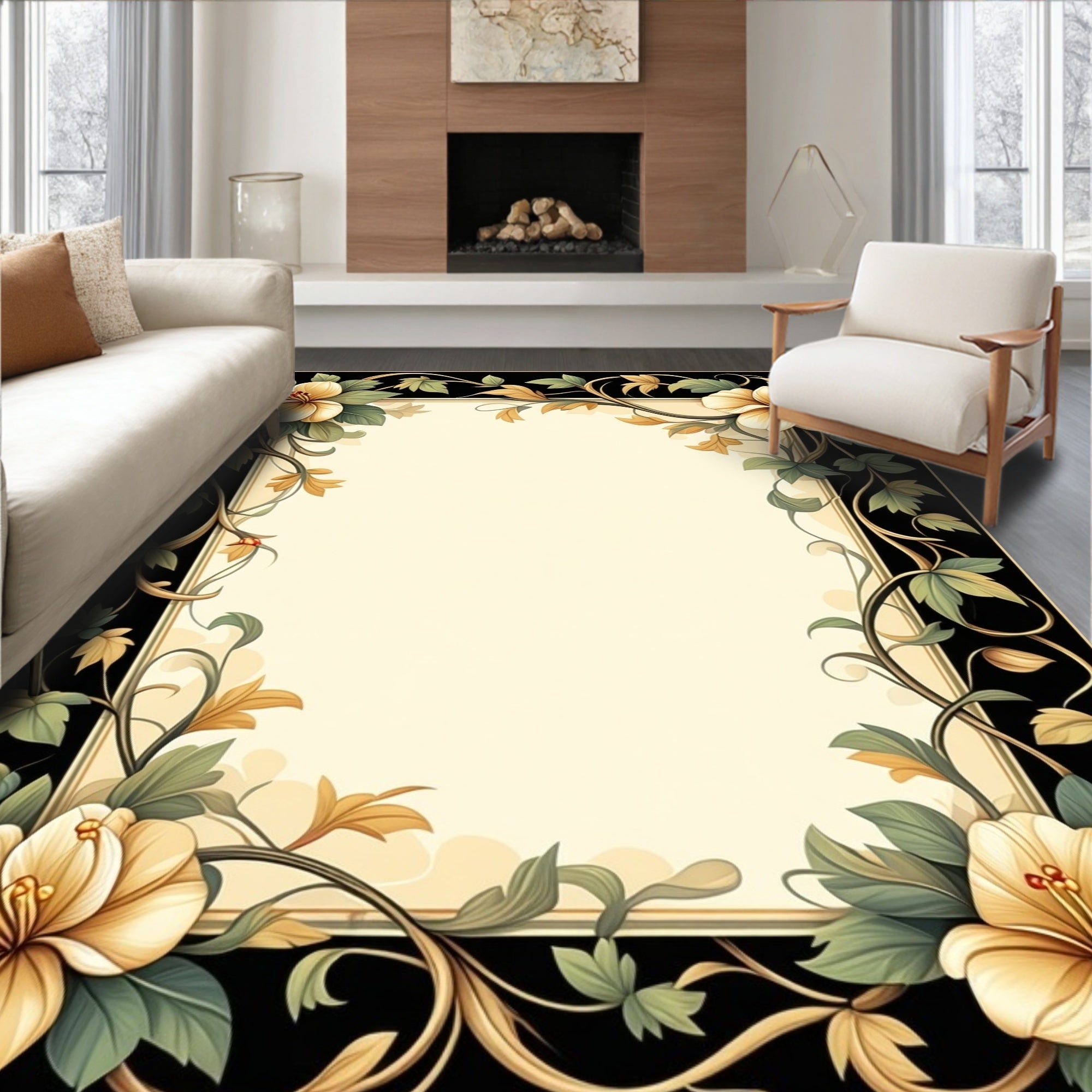 Vintage Floral Vine Border Design Rug