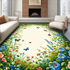 Floral Garden With Butterflies Whimsical Design Rug