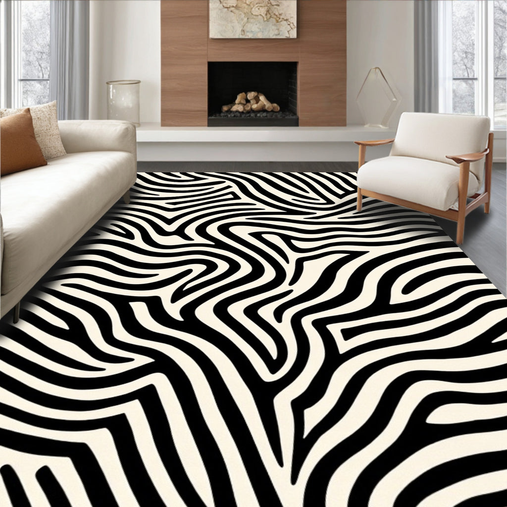 Bold Black White Animal Print Rug
