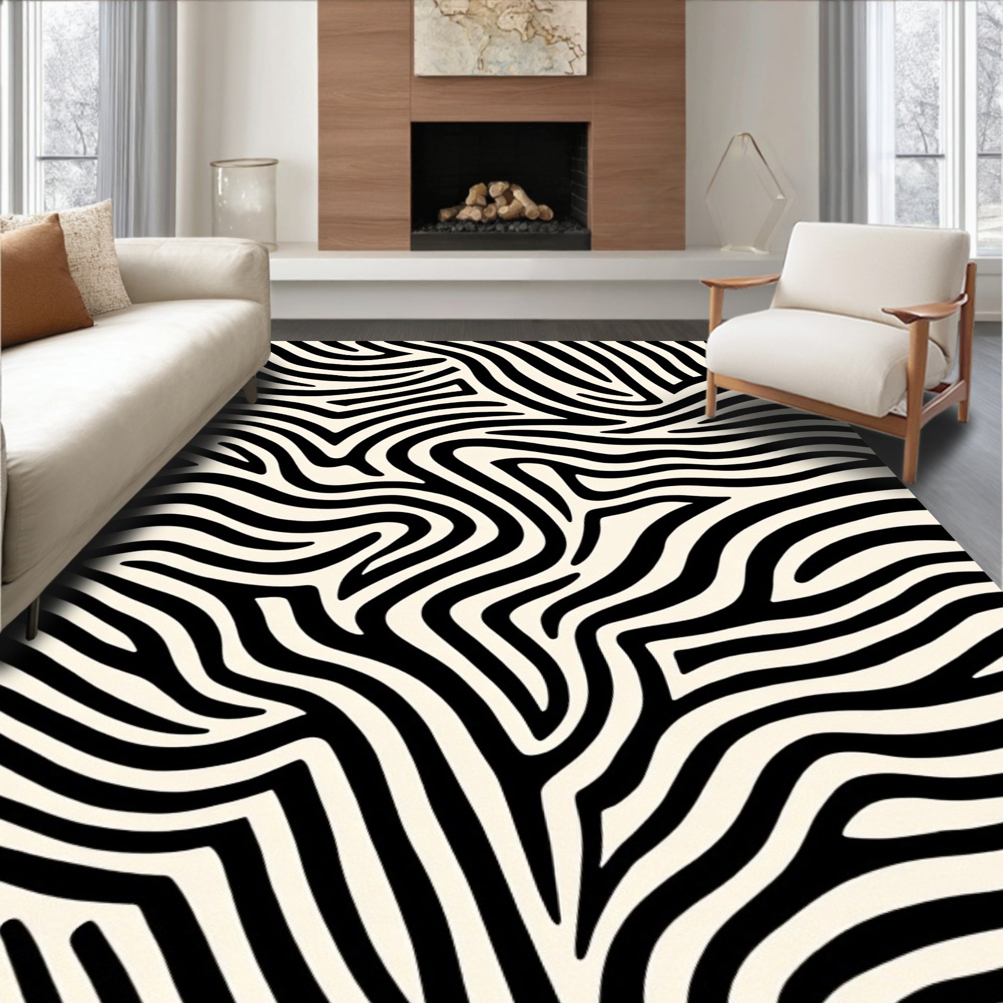 Bold Black White Animal Print Rug