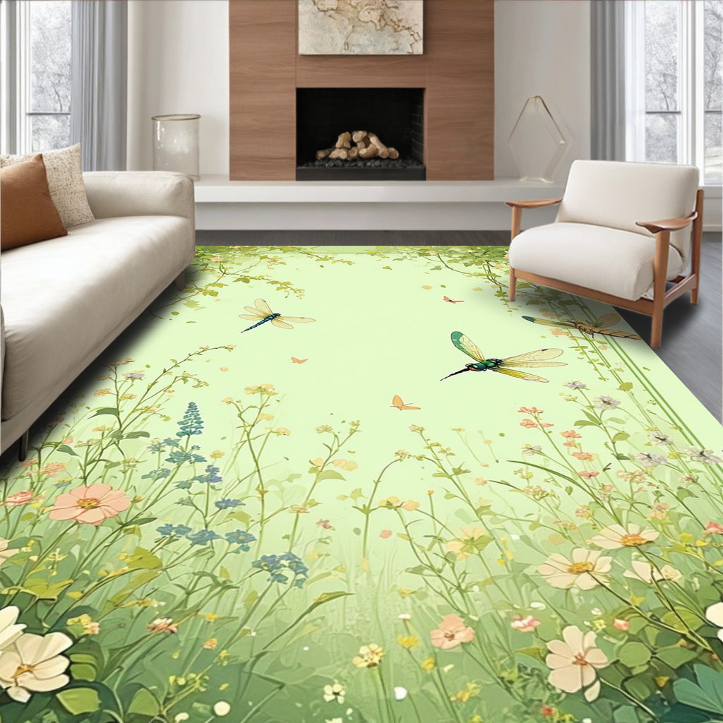 Whimsical Dragonfly Garden Scene Rug