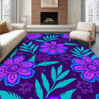 Purple Teal Floral Whimsical Pattern Rug