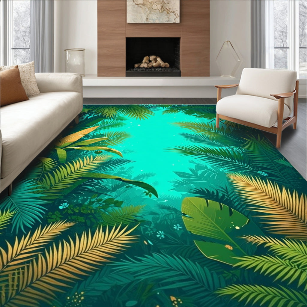 Lush Jungle Tropical Leaf Pattern Rug