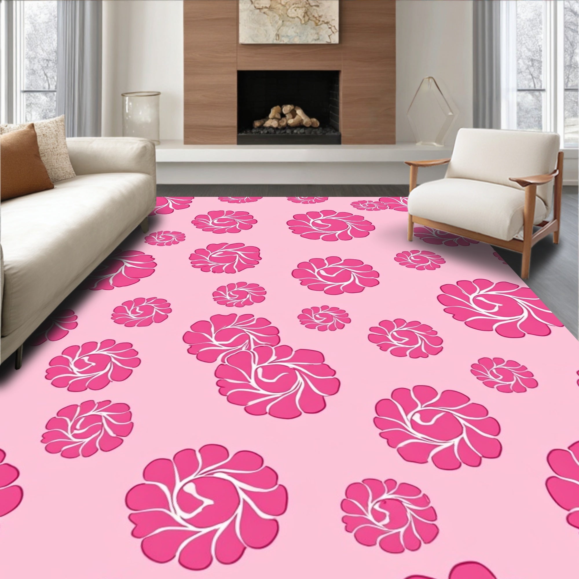 Pink Floral Swirl Pattern Rug