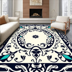 Navy Teal Floral Classic Pattern Rug