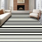 Bold Black White Striped Design Rug