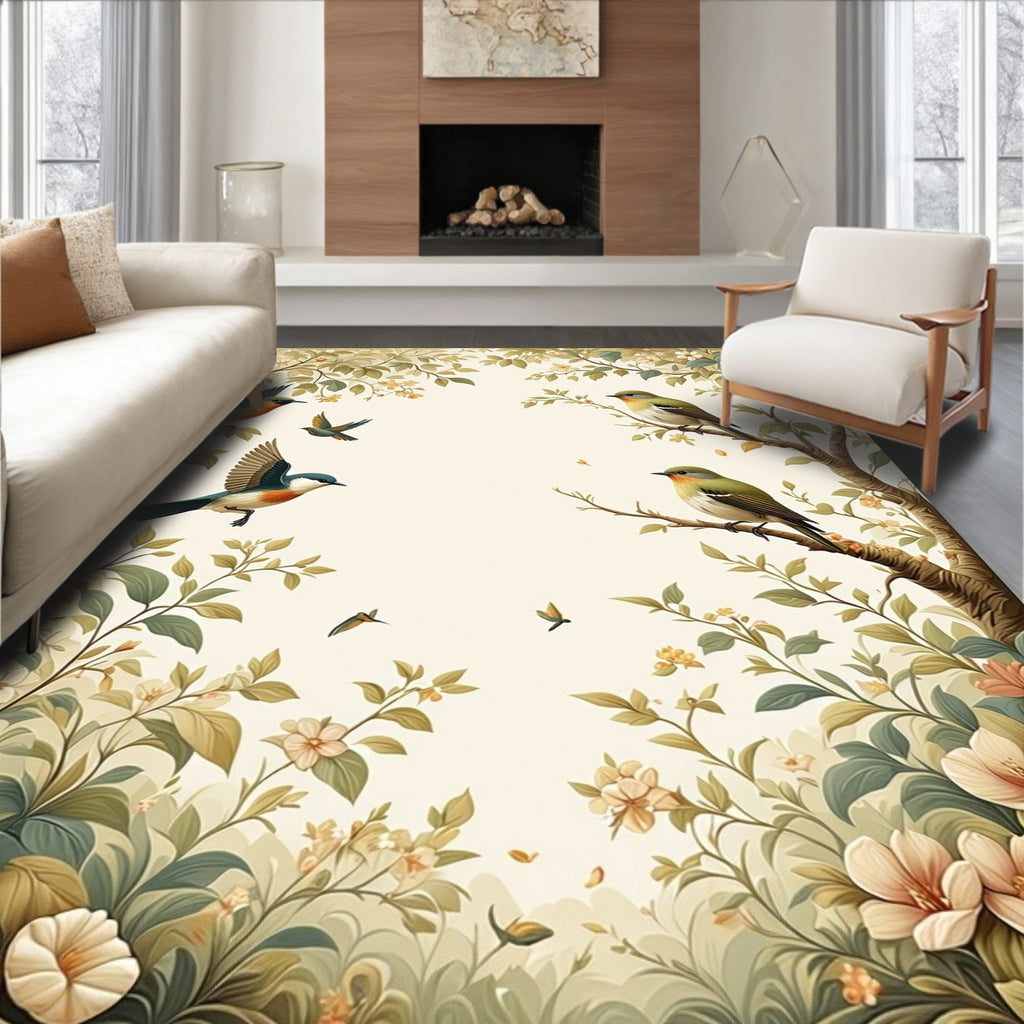 Birds and Blossoms Vintage Nature Design Rug