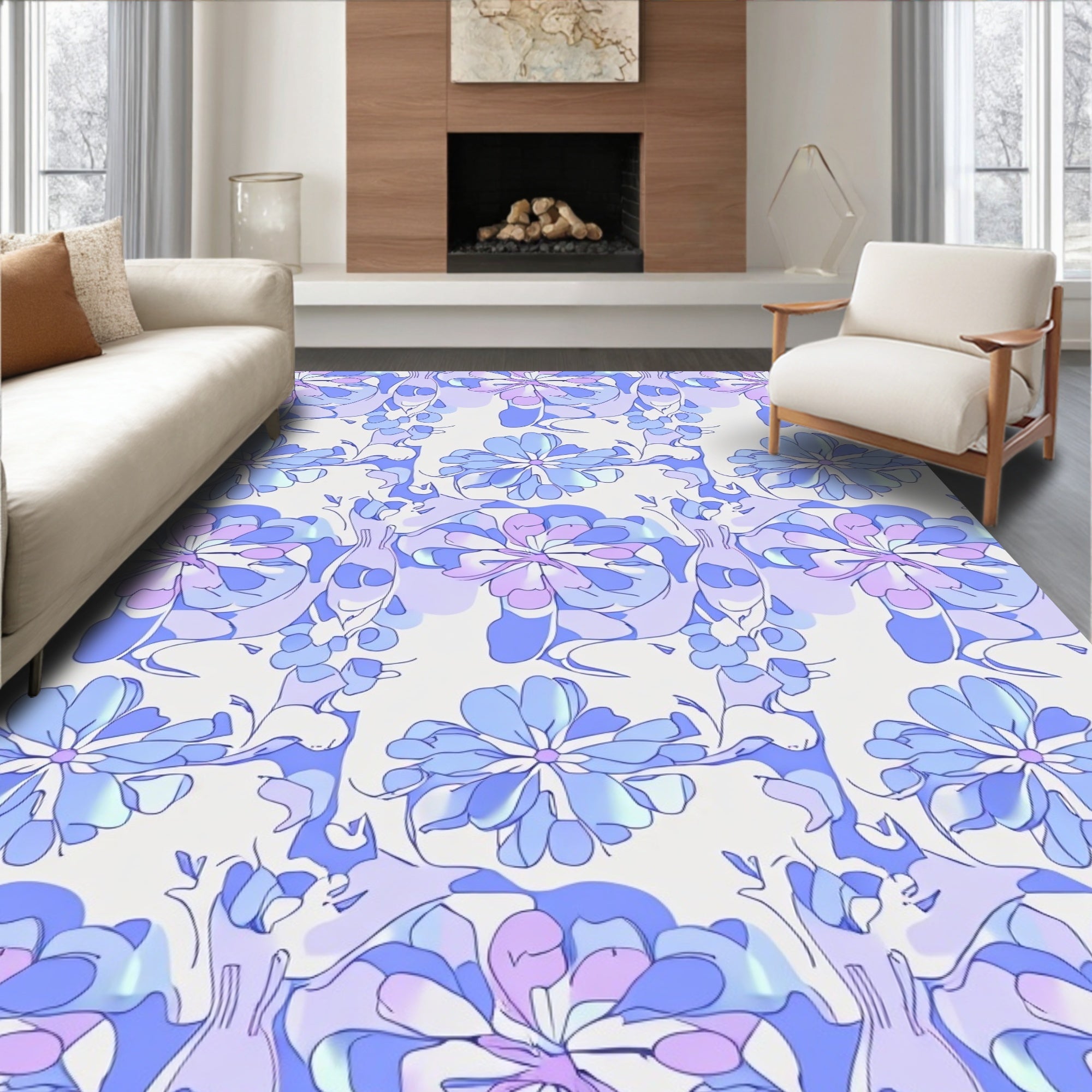 Pastel Floral Abstract Pattern Design Rug