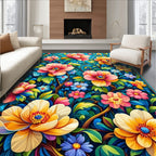 Vibrant Floral Patterned Tropical Vines Rug