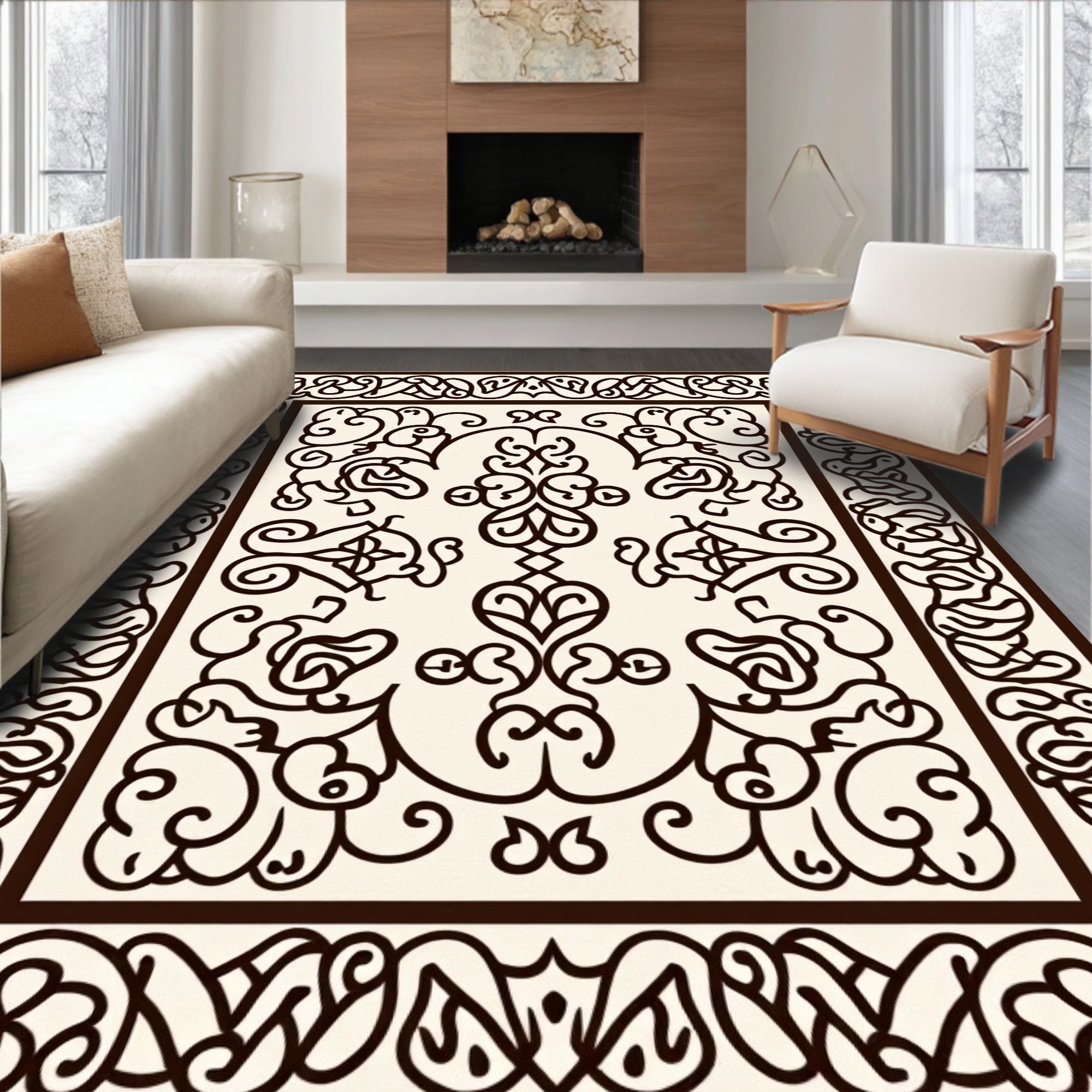 Elegant Classic Scrollwork Floral Pattern Rug