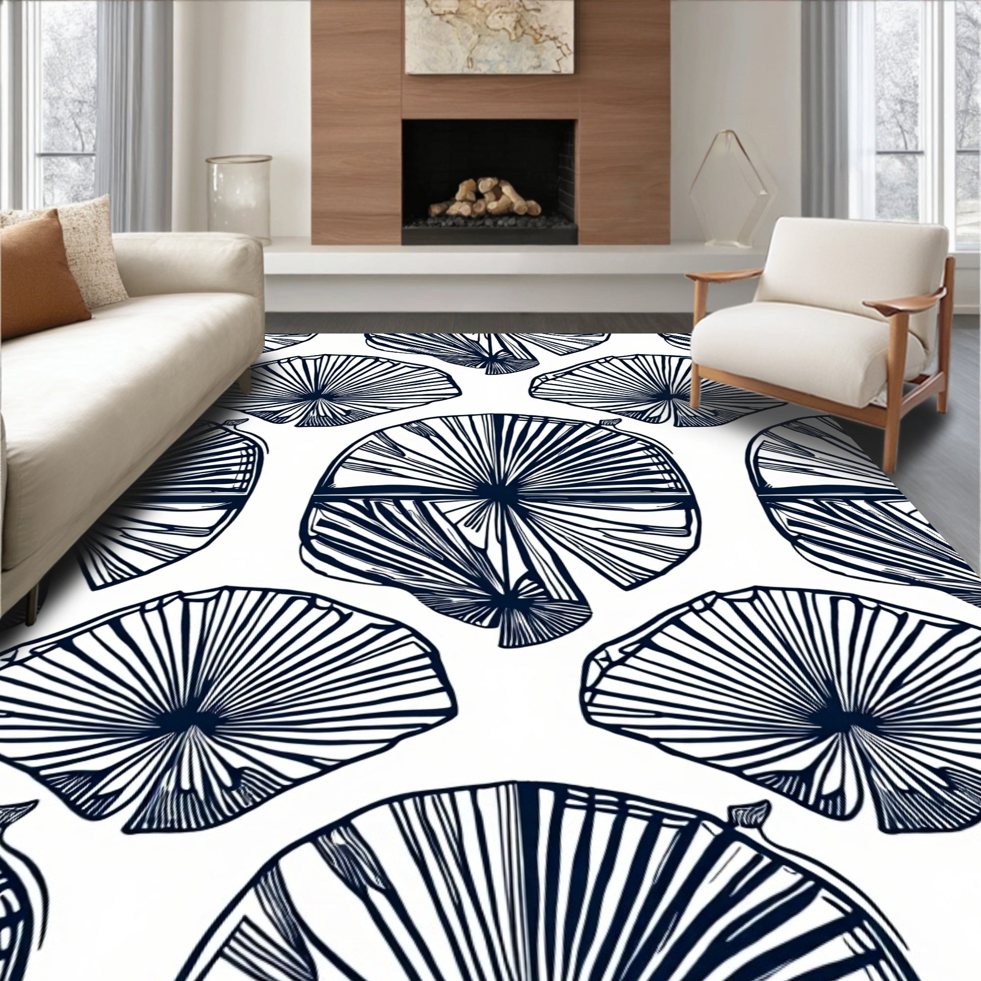 Fan Outline Botanical Pattern Rug