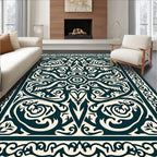 Intricate Dark Teal Floral Pattern Rug