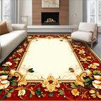 Ornate Red Gold Floral Pattern Rug