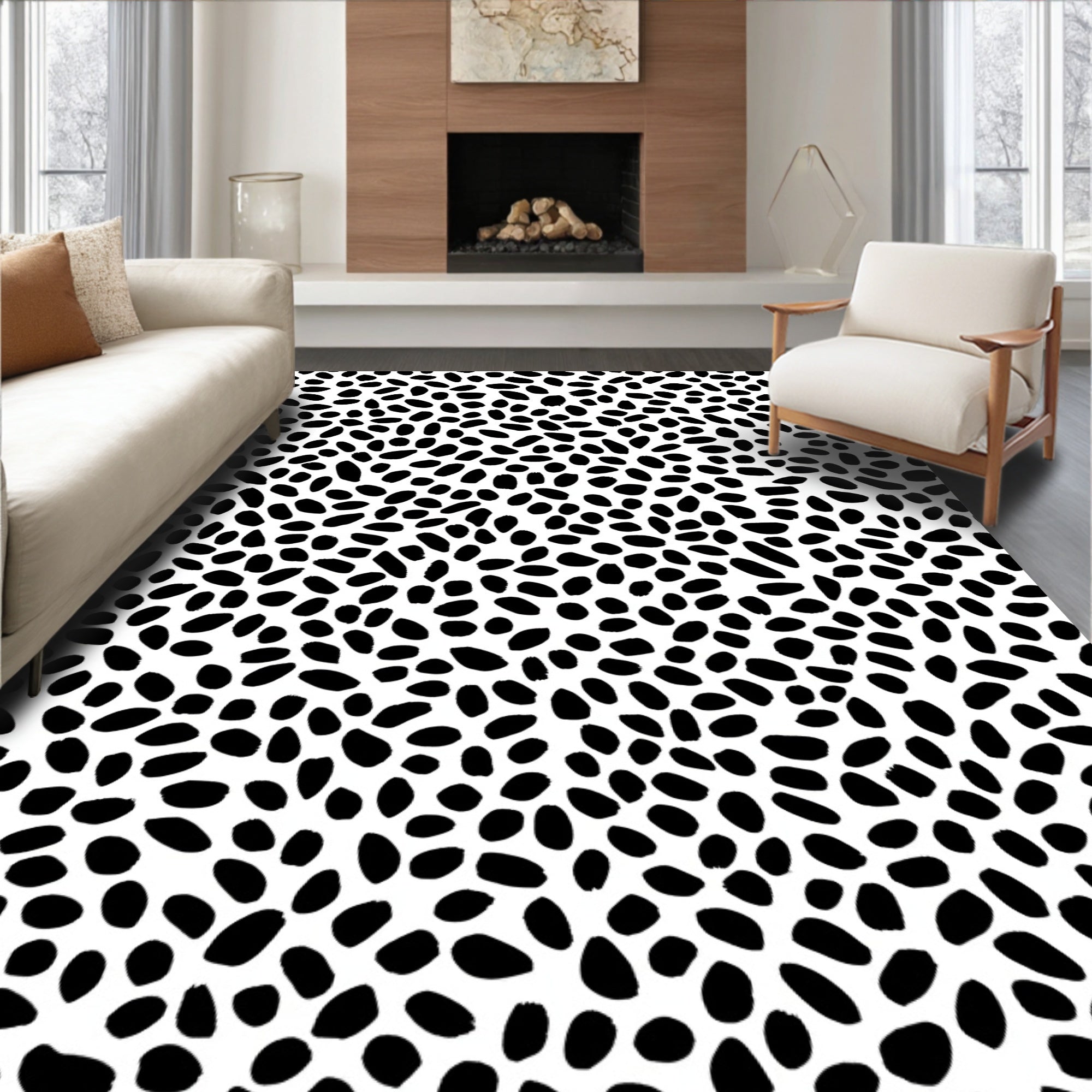 Black White Organic Spot Pattern Rug