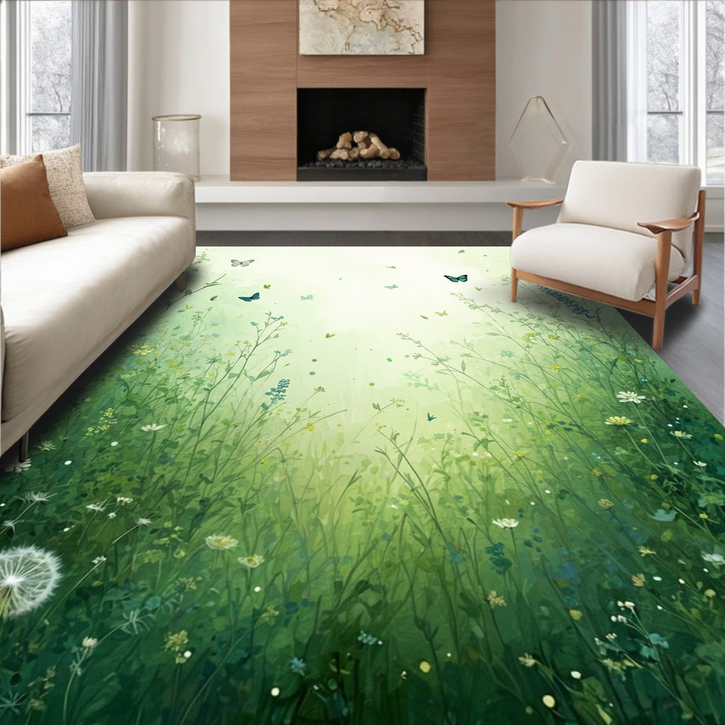 Whimsical Meadow Butterflies Wildflowers Rug