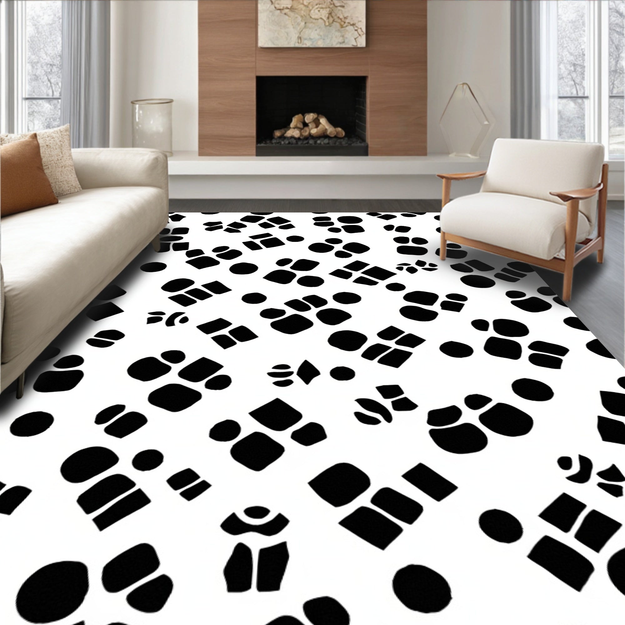 Abstract Black Geometric Shape Collage Rug