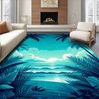 Tropical Palm Tree and Ocean Scene Rug