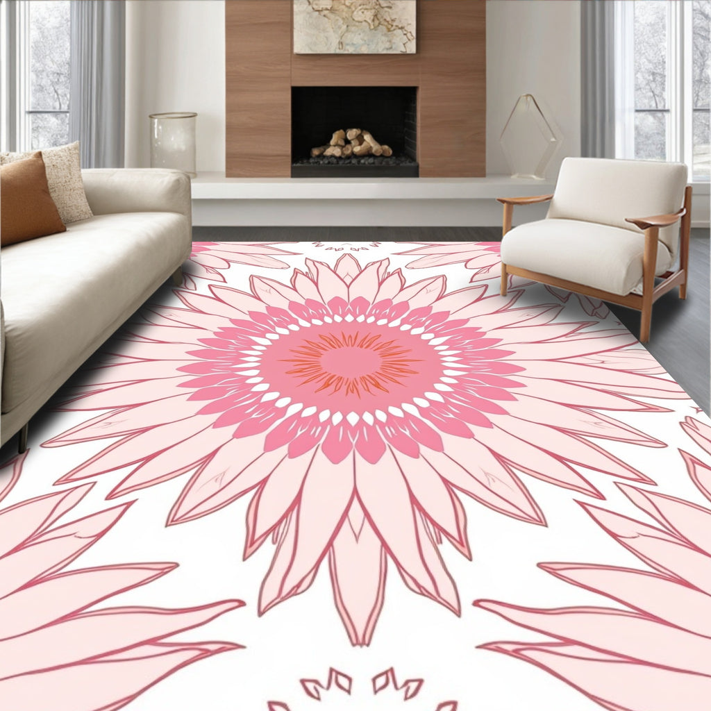 Pink Floral Mandala Pattern Rug