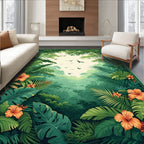 Lush Tropical Jungle Birds Design Rug