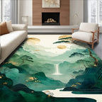 Misty Mountain Waterfall Landscape Design Rug