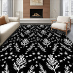 White Botanical Sprigs Black Field Rug