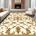 Golden Baroque Leaf Flourish Pattern Rug