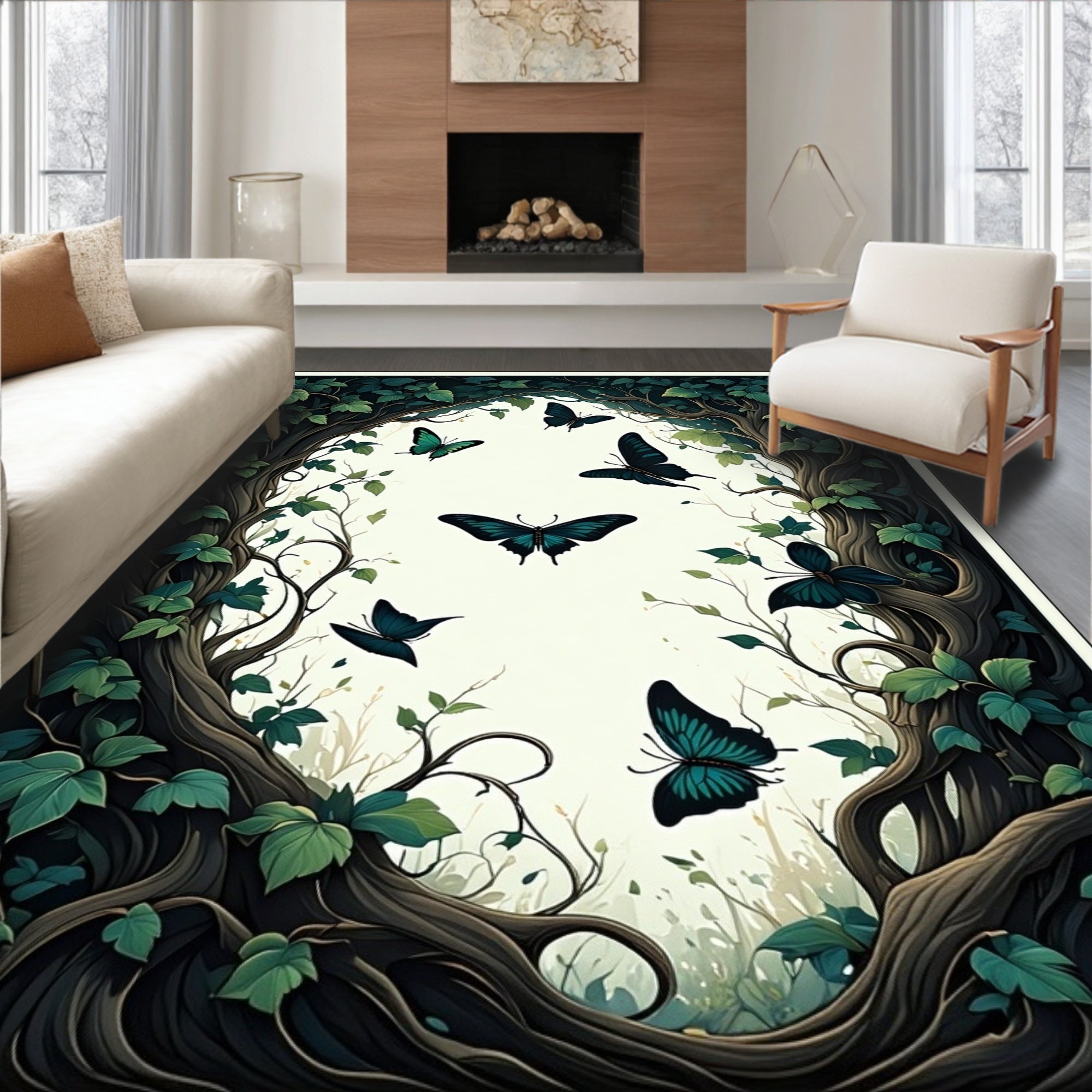 Enchanted Forest Butterfly Garden Rug