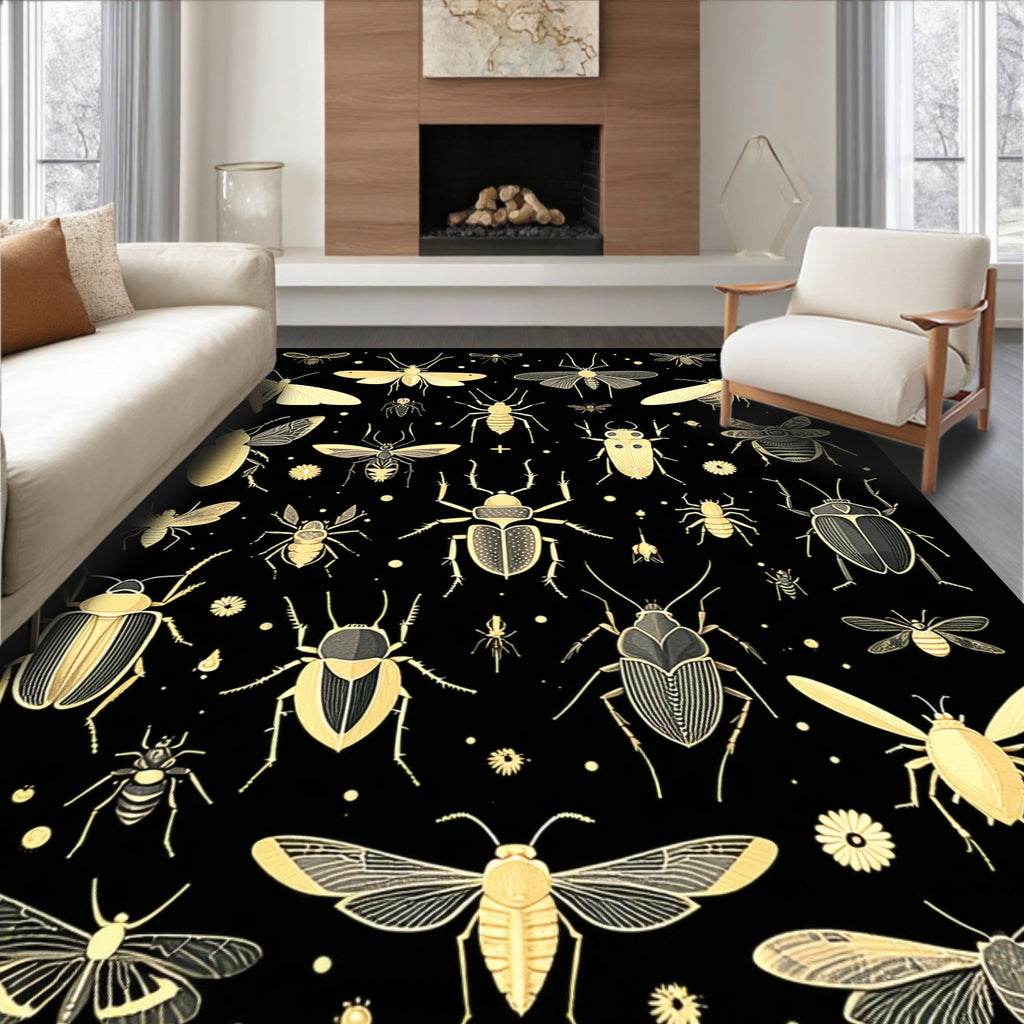 Golden Insect Illustration Collection Rug