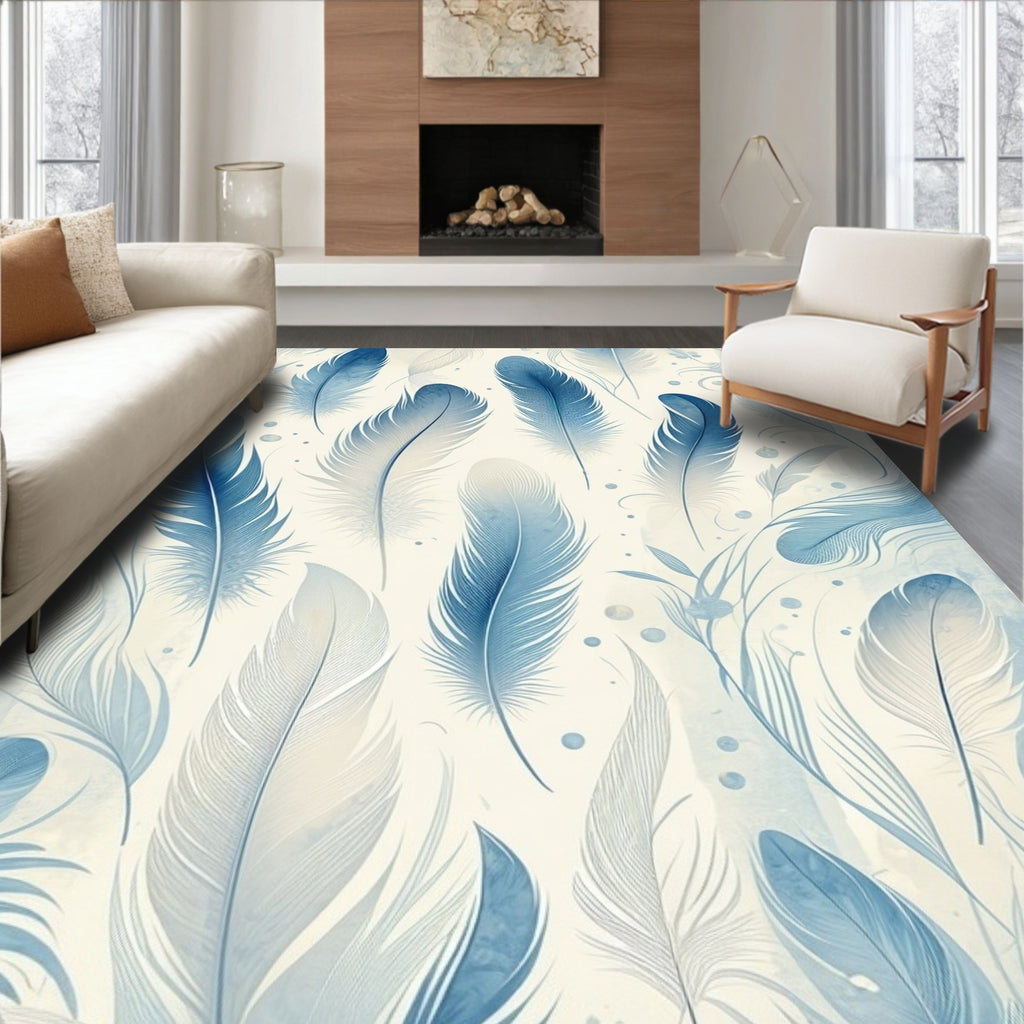 Feather Pattern With Delicate Blue Hues Rug