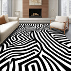 Bold Black White Abstract Pattern Rug