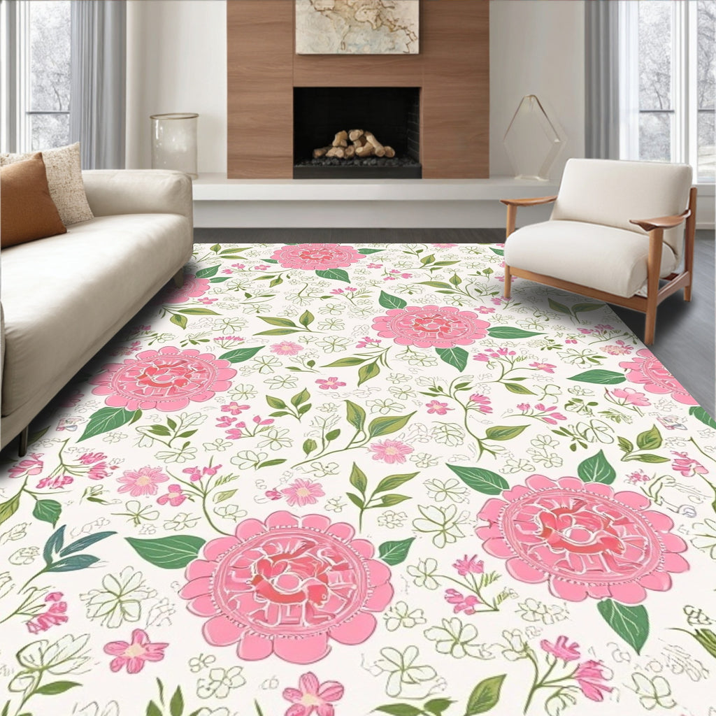 Pink Floral Garden Pattern Rug