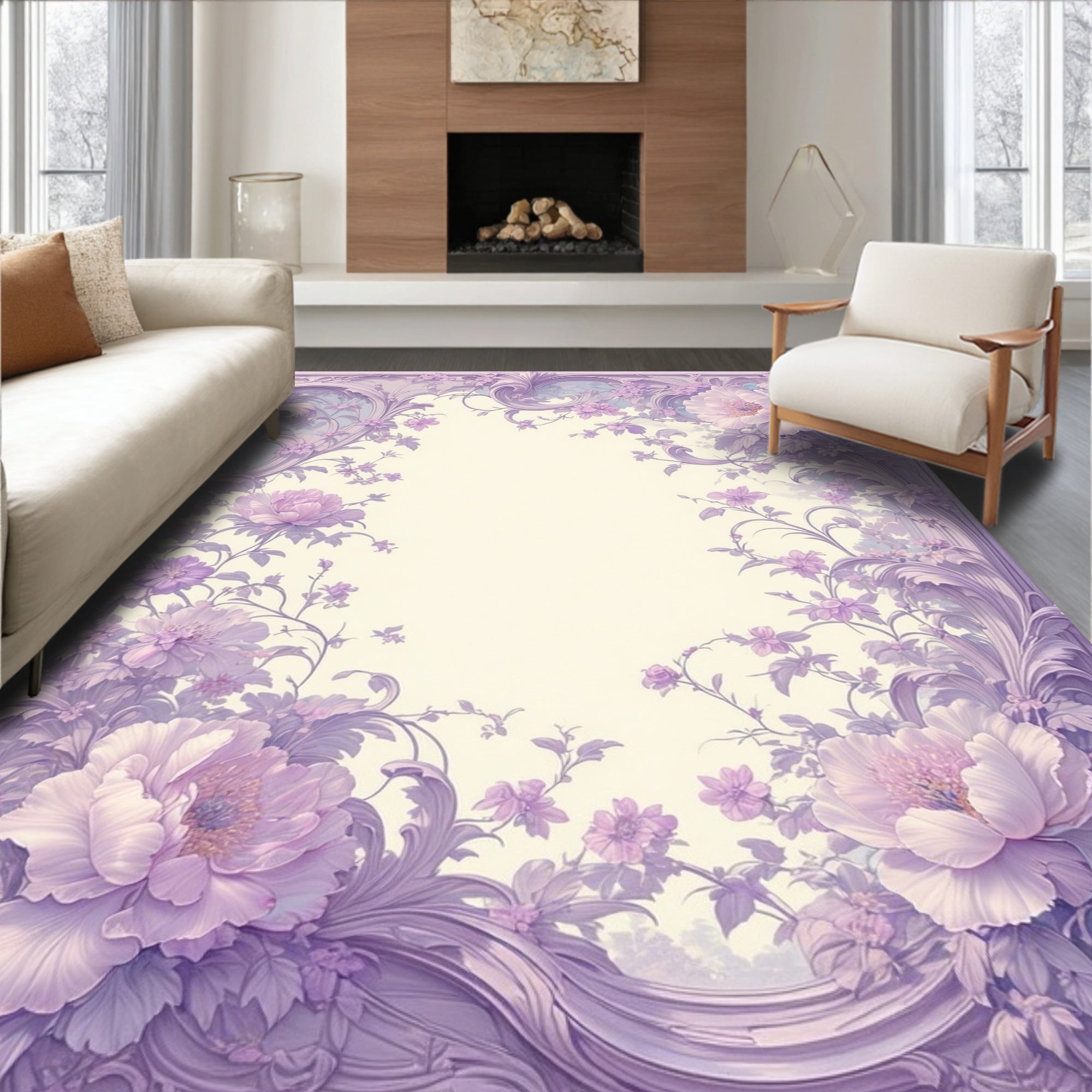 Pastel Floral Swirls With Leaves Rug
