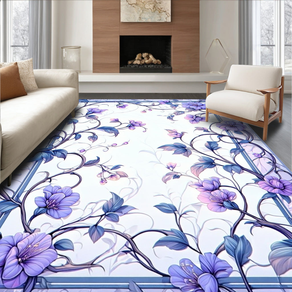 Elegant Violet Floral Vine Design Rug