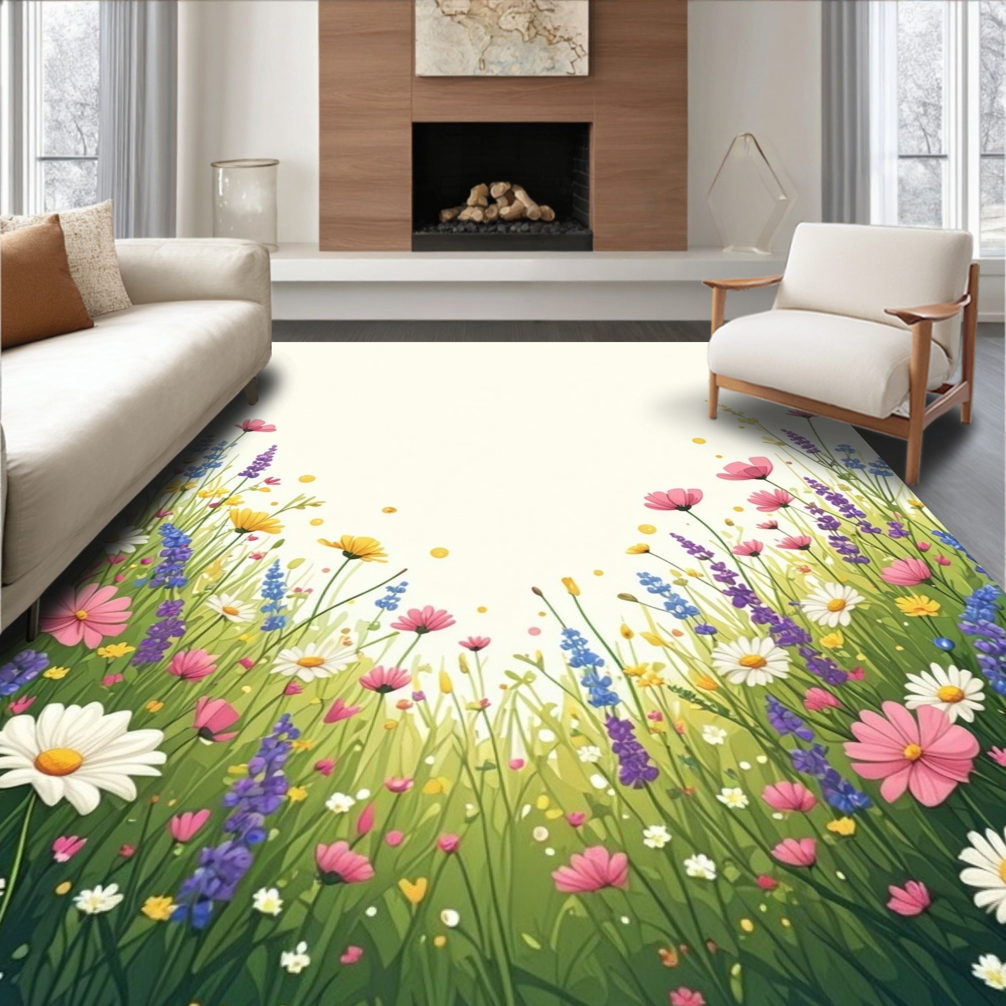 Whimsical Wildflower Meadow Pattern Rug