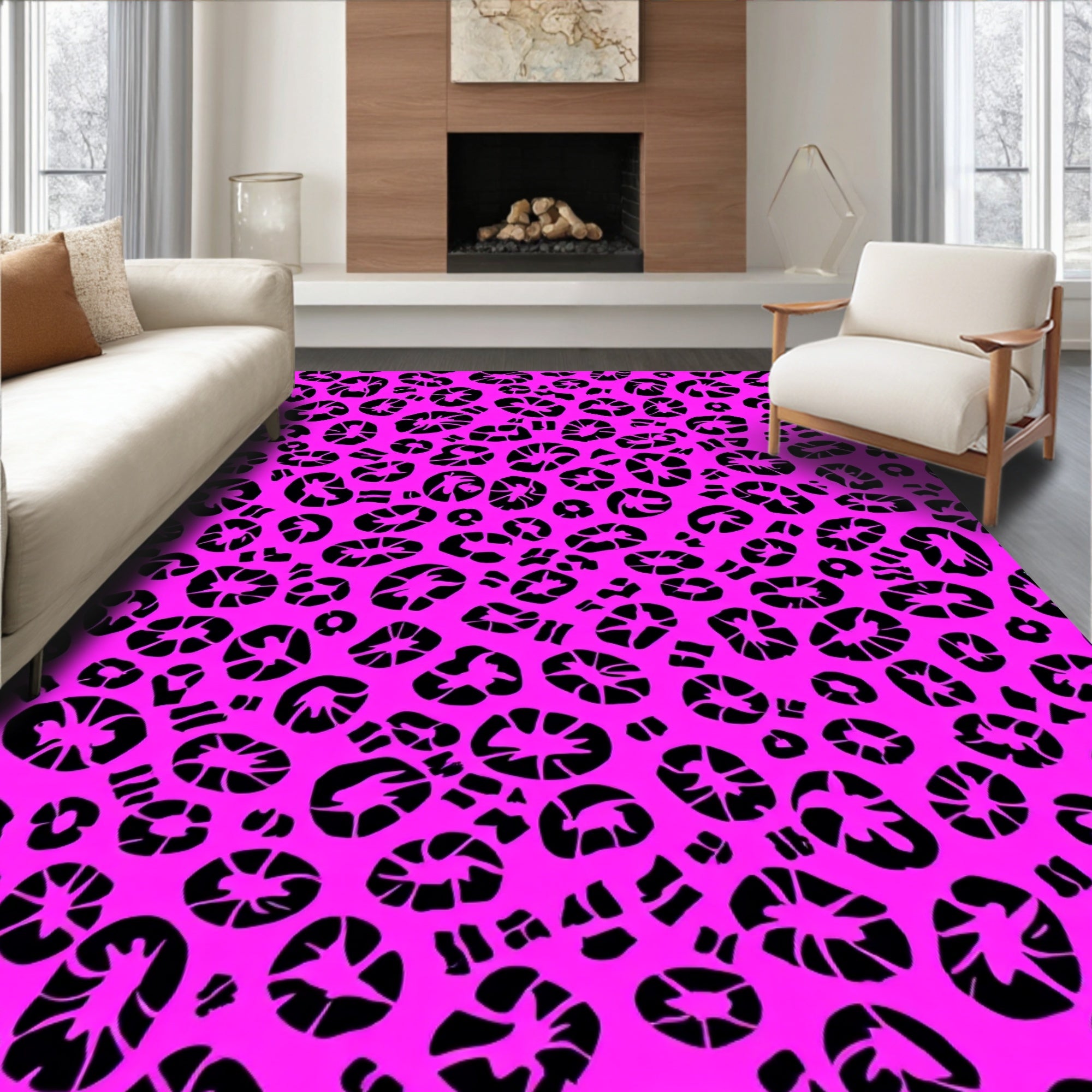 Bold Pink Leopard Print Pattern Rug