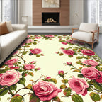 Romantic Pink Rose Floral Vine Pattern Rug
