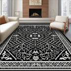 Intricate Black White Mandala Pattern Rug