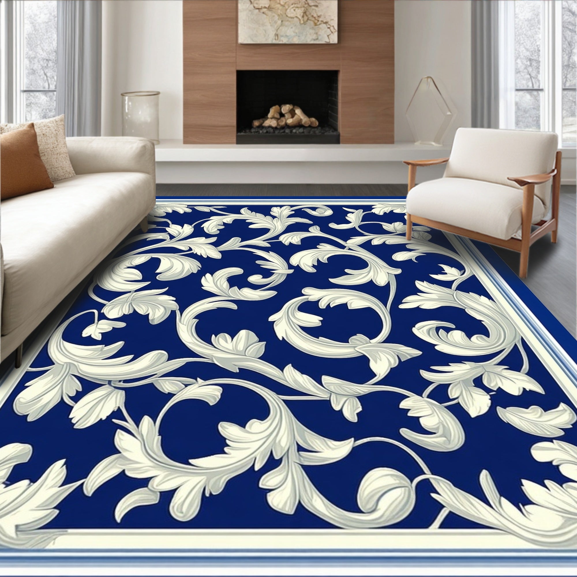Royal Blue Scroll Pattern Rug