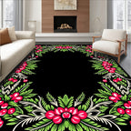 Vibrant Crimson Floral Leaf Border Rug