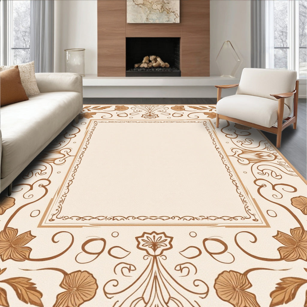 Art Nouveau Floral Scroll Border Detail Rug