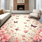 Whimsical Pink Butterflies Floral Branches Rug